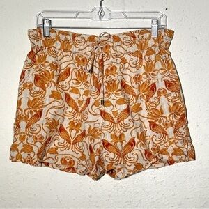 Anthropologie Jolene Linen Bird and Floral Print Tie Front Shorts Size Small WMM